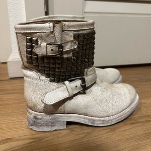 ASH Titan Studded Distressed White Moto Boots